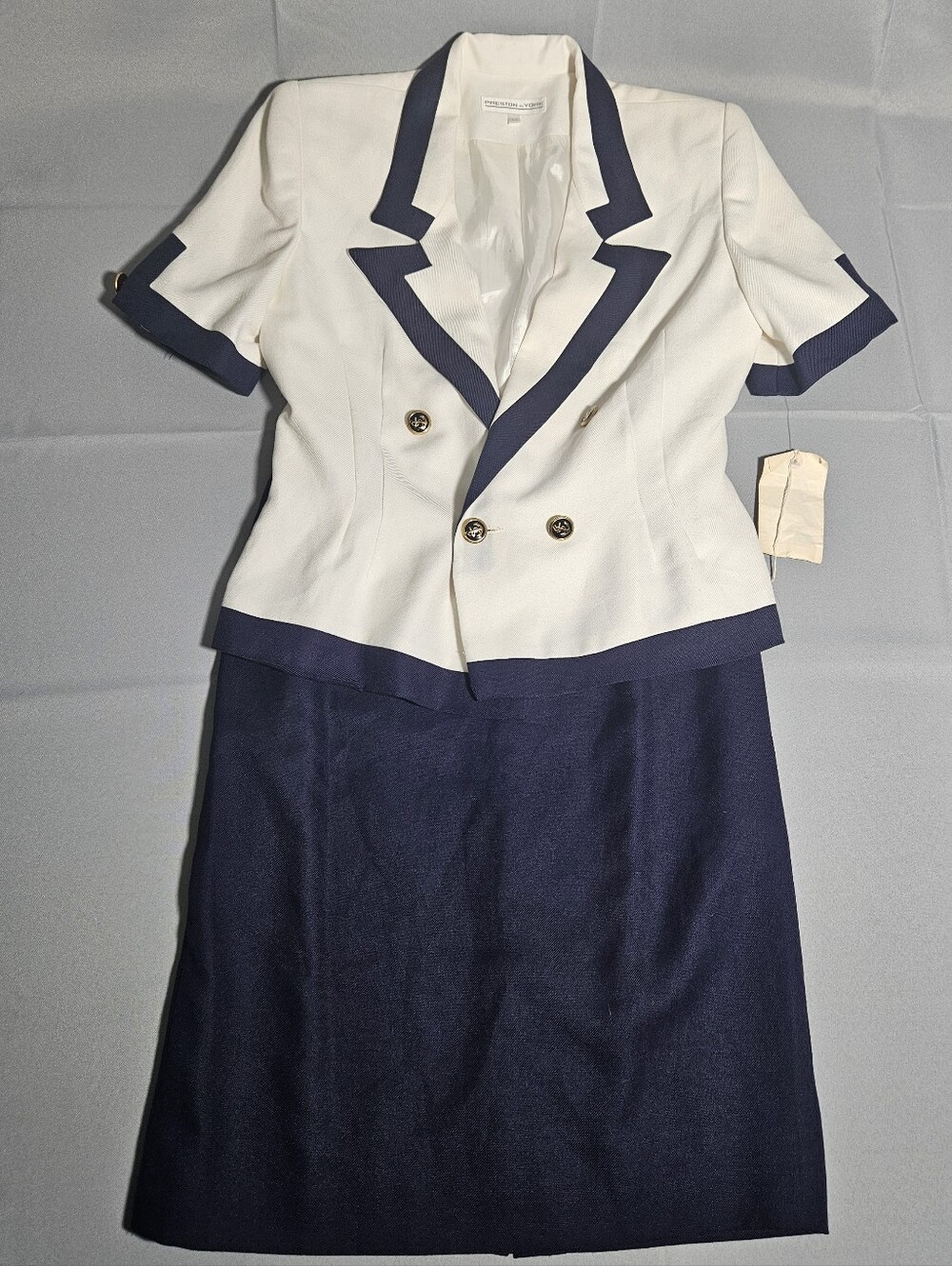 Preston & York VTG 90s Preppy Sailor Nautical Navy/White Sz 12 Skirt Suit Office